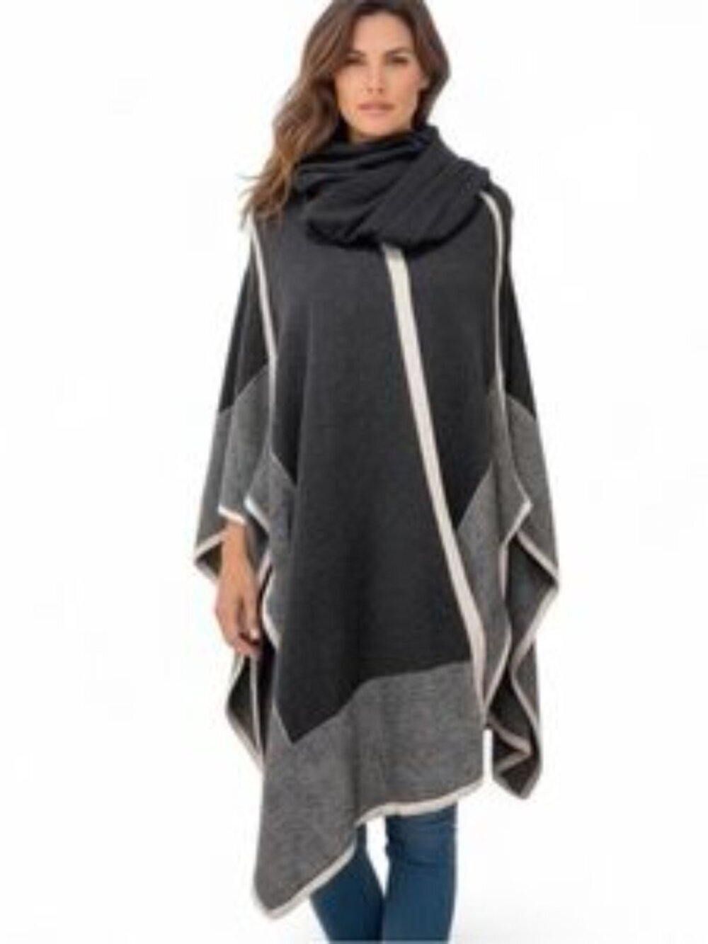 NIC+ZOE Blue Colorblock Knit Wrap Poncho Cardigan Shawl OS Cozy Layer - Picture 2 of 12